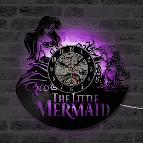 Home Decor Clock The Little Mermaid 3D Vinyl Record Wall Clock Cartoon ThemeLED Wall Clock Great Gift for Kids