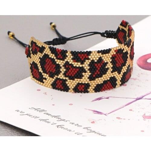 Personalized Fashion Ethnic Style Leopard Pattern Beaded Wide Bracelet Hand-woven Miyuki Rice Bead Couple Bracelet Bead