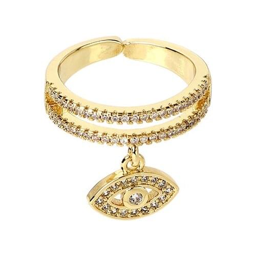 Gold Color Evil Eye Rings For Women Vintage Boho Crystal Devil Pendant Ring Female Party Jewelry Gift