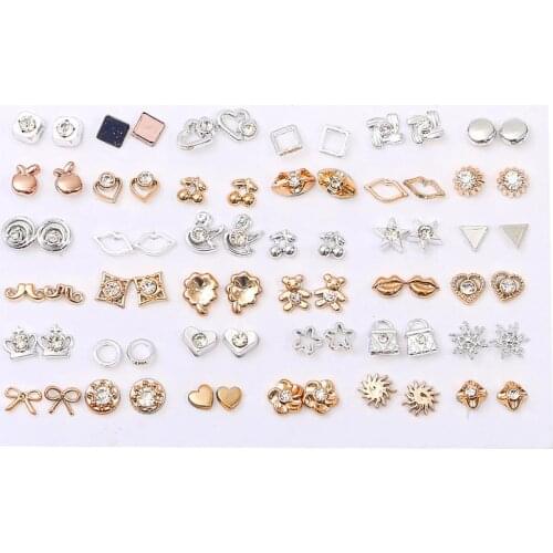 36Pairs/Set Fashion Gold Silver Color Plastic Stud Earings Set For Women Girls Cute Mini Heart Star Crystal Bowknot Ears Jewelry
