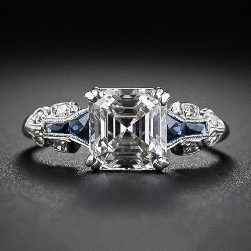 WYJZY Irregular trapezoidal AAA zircon ring inlaid with blue crystal ladies fine jewelry at the banquet dress ring