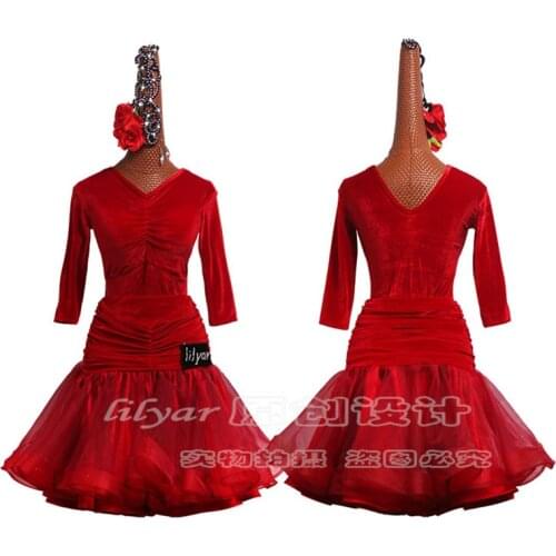 New Latin dance skirt competition skirt performance Skirt Adult custom childrens red velvet dance skirt