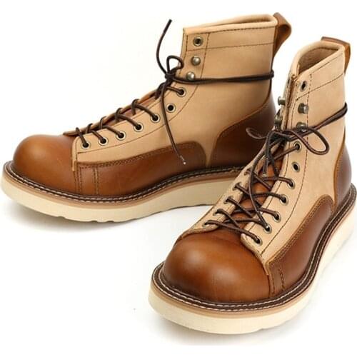 Yomior New Fashion Vintage Handmade Autumn Winter Men Boots Tooling Cow Leather Ankle Boots Round Toe Motorcycle Boots Japanese