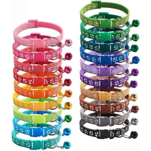 Collier Pour Chiot Collar For Cats Necklace For Cats Collar With Bell Colar Cute Paw Print Adjustable Nylon Ribbon Neck Strap