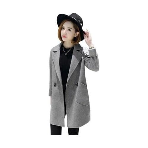 Pop winter simple fashion new pure color double-sided woolen cloth coat with a long female quality coat