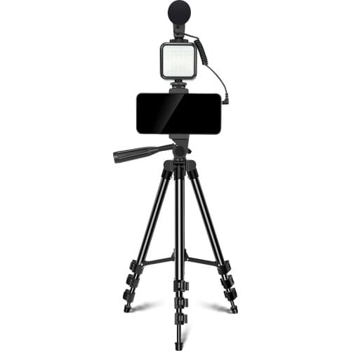 Portable Vlogging Kit Video Shooting Set Photogtaphy Vlog Kits Flexible Tripod Combo with Light Mic for Live Interview Youtube