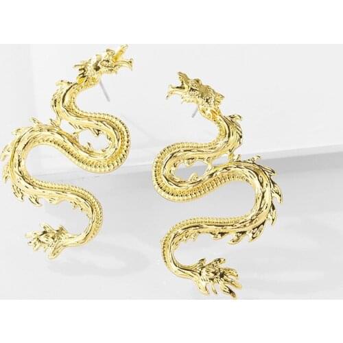 Exaggerated Large Dragon Stud Earrings for Women Female Punk Gold Chinese Traditional Zodiac Ear Studs Earings Party Jewelry