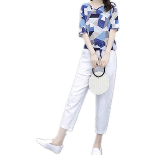 Plus size 4XLwomen suit 2021 summer new loose slim fashion suits Short sleeve tops two-piece womens clothing A360