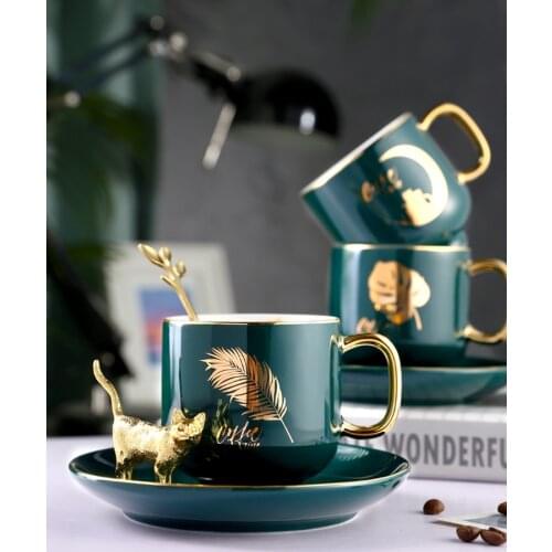 Xicaras Luxury Ceramic Cup Nordic With Spoon Simple Afternoon Tea Coffee Cups Retro Office Porcelain Cup And Saucer Set Tazas