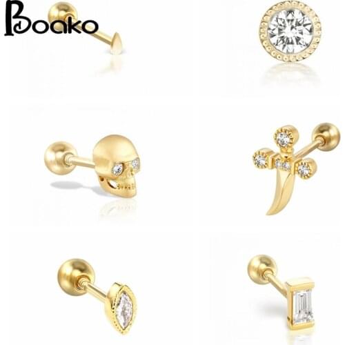 BOAKO Mini Dagger 1Pcs 925 Sterling Silver Earrings For Women Stud Earrings Unusual Ear Piercing Mom Gift Серьги Natural Style
