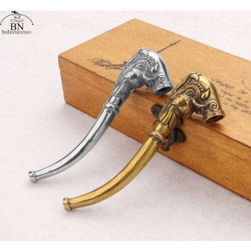 Vintage Brass Dragon Pattern Bent Smoking Tobacco Pipe Accessories Chinese Traditional Pure Copper Cigarette Holder Collections