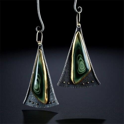 Vintage Geometric Triangle Resin Stone Drop Earrings 2019 Female Brincos Tribal Bloom Green Dangle Earrings Pendientes Mujer