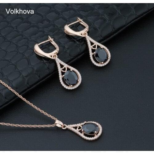 Volkhova Black CZ Stone Rose Gold Color Earrings Trinket Hot-selling Jewelry Set For Women Necklace/Earrings Free Gift