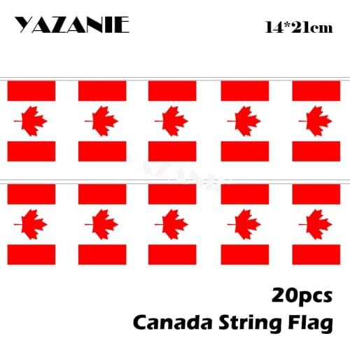 YAZANIE 14*21cm 20PCS 5Meter Canadian String Flag Canada Maple Leaf Customs National Flag Polyester Printed Flags and Banners