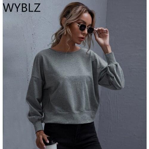 WYBLZ Casual Loose Ladies Long Sleeve Tops T Shirt Pure Color Women Clothing TShirt Sexy backless Summer Spring Autumn Basic Top