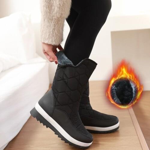 Women Snow Boots Mid-Calf Waterproof Slip on Platform Winter Boots Plush Lining Keep Warm Female Winter Shoes Woman Footwear