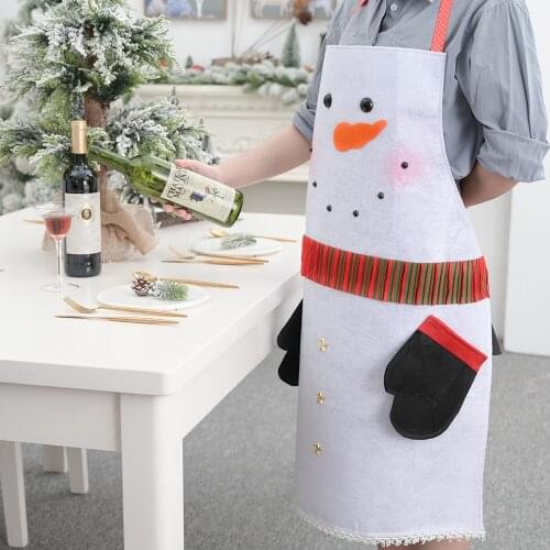 1Pcs Kitchen Christmas Apron Funny Cartoon Santa Claus Snowman Apron Cotton Linen Adjustable Kitchen Apron for Cooking Baking