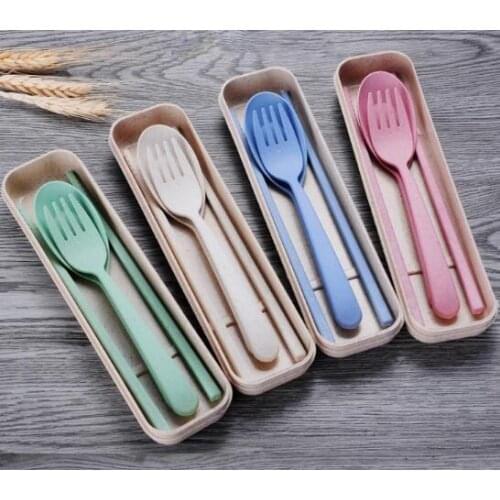 100 Sets Cutlery Set Cute Portable Travel Adult Wheat Straw Camping Picnic Set Gift Child Office People Dinnerware