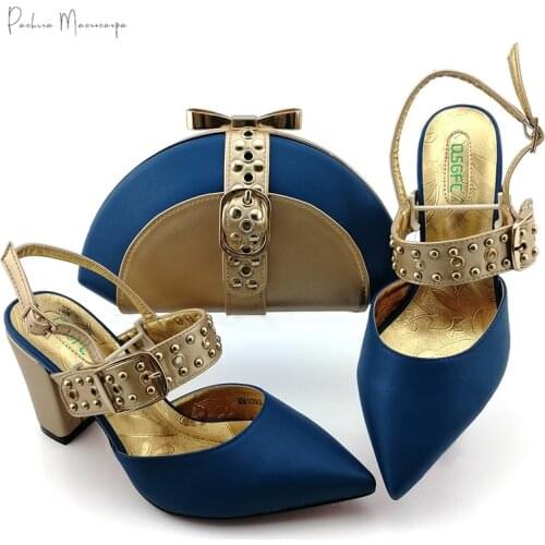 2020 New Design Pointed Toe Italian Women Shoes and Bag in Royal Blue Color African Lady Slingbacks Shoes Matching Bag for Party