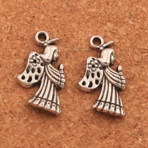 35Pcs Praying Angel With Flower Wings Spacer Charm Beads Tibetan Silver Pendants Alloy Jewelry DIY L102 22x11.6mm