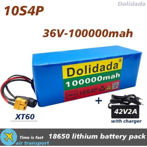 36V 10s4p 100000mAh 1000W large capacity 18650 lithium battery pack electric bicycle scooter with BMS XT60 plug with charger
