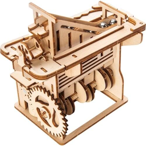 3D Wooden Marble Run Racing Ball Solar Powered DIY Model Assembly Kits Mechanical Gear Building Engineering Educational Toys
