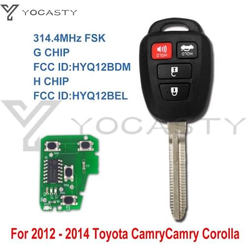 YOCASTY 4 Button Remote Car Key For Toyota Camry Corolla 2012 2013 2014 2017 with G H Chip HYQ12BDM HYQ12BEL No Mark 314.4Mhz