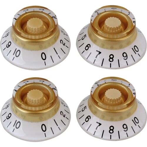 4 x Electric Guitar White&Golden Transparent Plastic Bell Knob 6mm Dia Hole