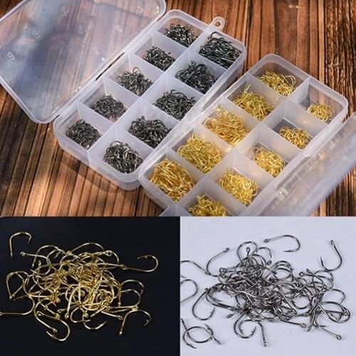 500 Pcs Fish Jig Hooks with Hole Fishing Hook Tackle Box Carbon Steel Fishhook Fishing Hook Tackle Box