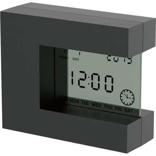 AT69 -Simple LCD Calendar Alarm Clock Home Bedroom Office Built-in Temperature Rotation Sensor Perpetual Calendar