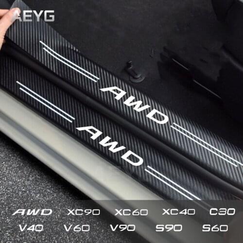 4pcs Car Door Sill Fiber Carbon Sticker For Volvo AWD C30 S60 S90 V40 V60 V90 XC40 XC60 XC90 2020 2021 Decals Vinyl Accessories