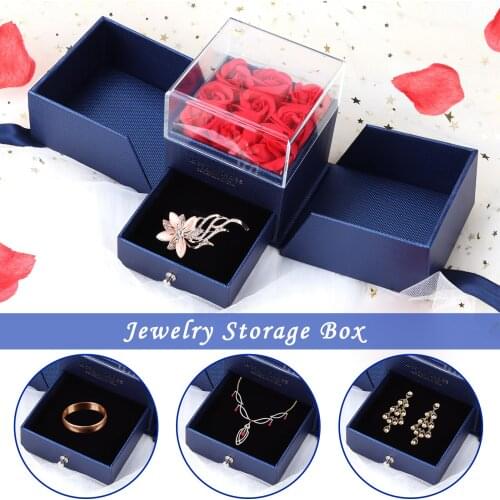 Behogar Eternal Artificial Soap Rose Flower Jewelry Gift Box with Floral Brooch Greeting Card for Girl Anniversary Valentine Day