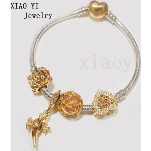 XIAOYI 2020 New 100% S925 Yellow caring animal pig kettle personality high quality bracelet DIY accessories for his girlfriend