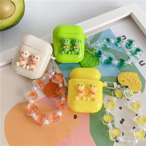 Cute Candy Colors Wireless Earphone Case for Airpods 2 1 Bear Earphone Cover for Airpod Pro Love Hear BraceletProtective Coque