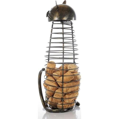 Wine Cork Holder, Decorative Wine Cork Holder Wine Barrel in The Shape of a Elegant Metal Cat
