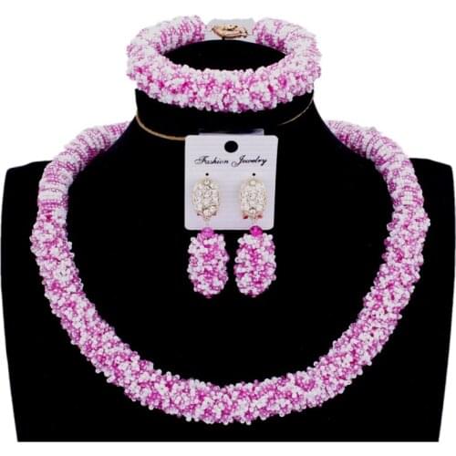 Dudo Jewelry Women Dubai Jewelry Sets Fuchsia White Bridal Sets Jewellery African Beads Jewellery Party Free Shipping 2018 New