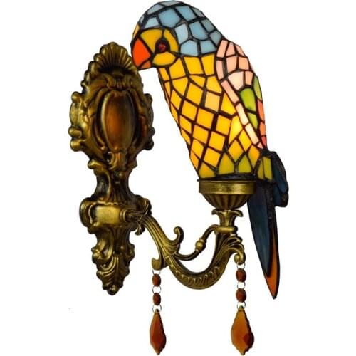 European Style Retro Bathroom Mirror Headlight American Pastoral Crystal Bedside Aisle Parrot Balcony Wall Lamp E27
