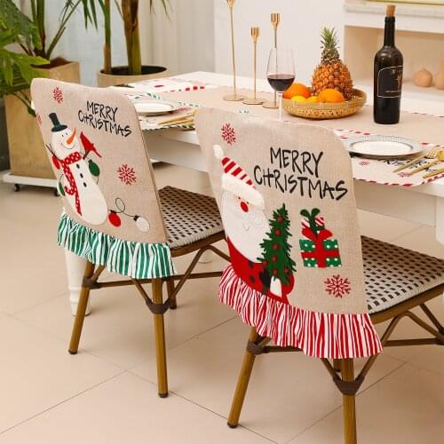 Santa Claus Chair Cover Christmas Dinner Table Embroidery Wear-Resistant Linen Stool Cover Chair Back Covers Decor For Home