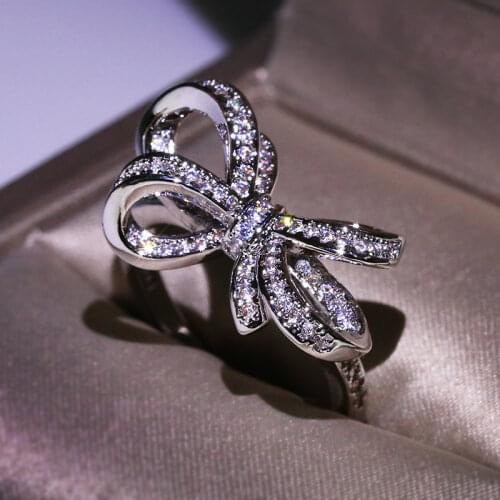 Newest Bow knot white zircon Jewelry Palace Bow knot Anniversary Cubic Zircon Rings for Women Jewelry Fine Jewelry