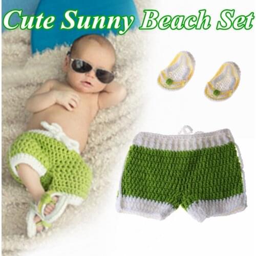 Baby 0-3 Months Photography Costume Cute Sunshine Beach Suit Hand Woven Photo Suit Newborn Photography Props