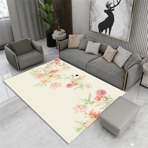 Chinese Style Beige Carpet With Flower And Birds For Living Room Large Sofa Carpet Bedside Rug Bedroom Elegant Rural Decoration