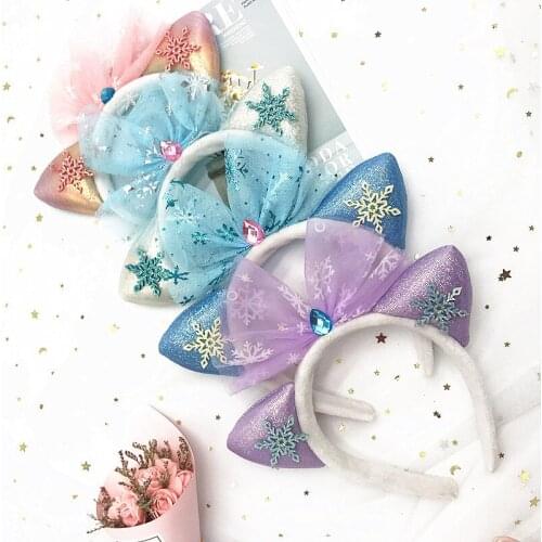 Cute Childrens Hair Accessories Cat Ear Snowflake Headband Flower Girl Veil Baby Headdress Birthday Party Girls Hair Band