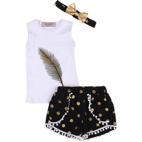 Fashion Sleeveless Kids Girl Clothes Tops T-shirt Shorts Summer Outfits 3Pcs Set Size 3-7T