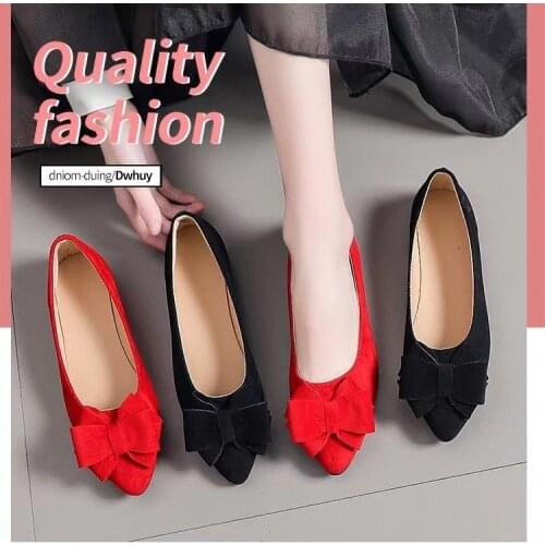 Women High Quality Moccasin Shoes Flock Slip-ons Pointy Toe With Big Bow Plus Wide Fitting Flats Black Sole Orange