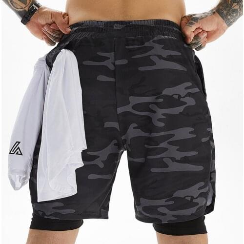 2021 Camo Running Shorts Men 2 In 1 Double-deck Quick Dry GYM Sport Shorts Fitness Jogging Workout Shorts Men Sports Short Pants