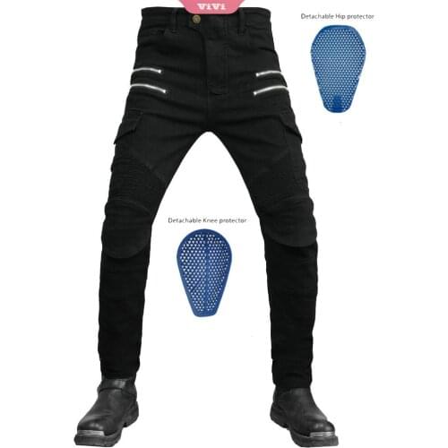 Motorcycle Pants Mens Tooling Multi-bag Riding Jeans Zipper Casual Pants With Upgrade Protection Pads