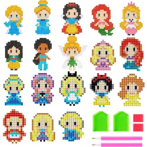 18 cute princess 5DDIY diamond painting stickers set is the best gift for children and adult beginners to paint with diamonds