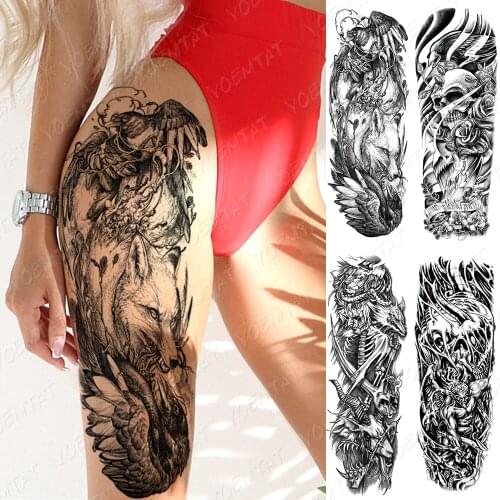 False Hand Shoulder Body Transfer Tattoo Temporary Tattoos For Women Men Tattoo Sleeve Fox Snake Wolf Henna Fake tattoo Cool