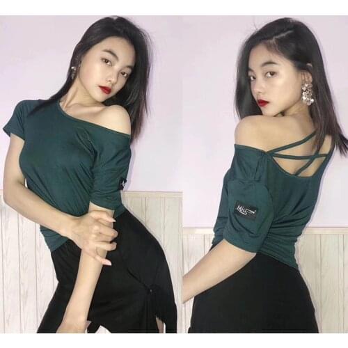 New Latin Dance Costumes Slanted Shoulders Loose Tops Latin Practice Clothes Chacha Rumba Latin Dance Performance Clothes DN9085