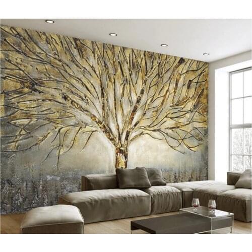 Custom 3D wallpaper mural modern American metal relief fashion one tree oil painting TV background wall